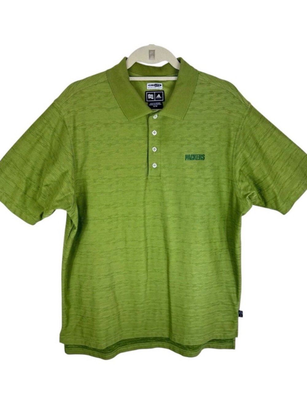 Adidas Climalite Mercerized Green Packers Short Sleeve Collared Polo Mens Medium